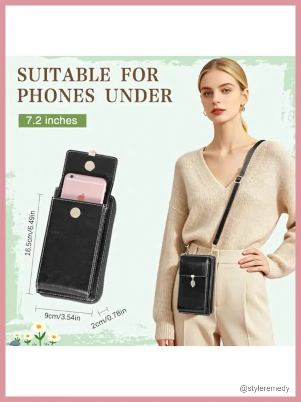 Genuine Leather Crossbody Phone Bag Wallet RFID Blocking with Adjustable Strap